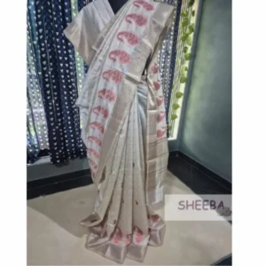 Tulasi Tusser Silk Saree - Off-White with Koyari (Paisley) Work