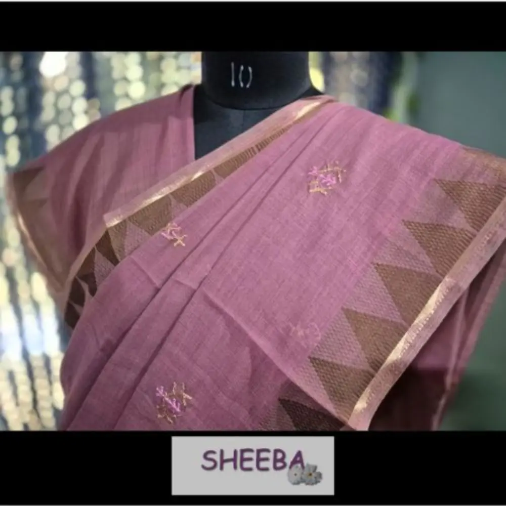 Gemini Mesh Kantha Border Work - Onion Pink (3)