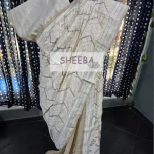 Sunayna Tusser Kantha Work Silk Saree –  Motia with Blouse Piece